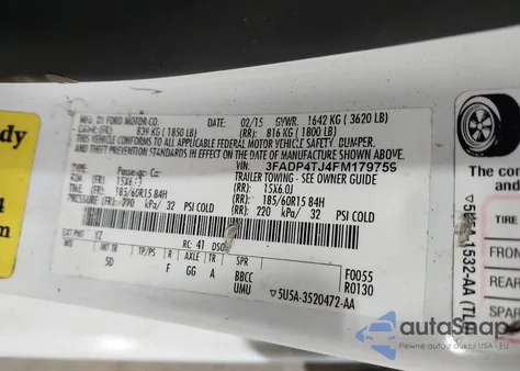 2015 Ford Fiesta S z USA, uszkodzony, nr VIN 3FADP4TJ4FM179759